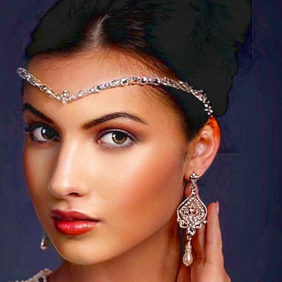 CaliShadow Accessories - Crystal Bridal Forehead Chain Headpiece Wedding Hair Jewelry Boho Headdress